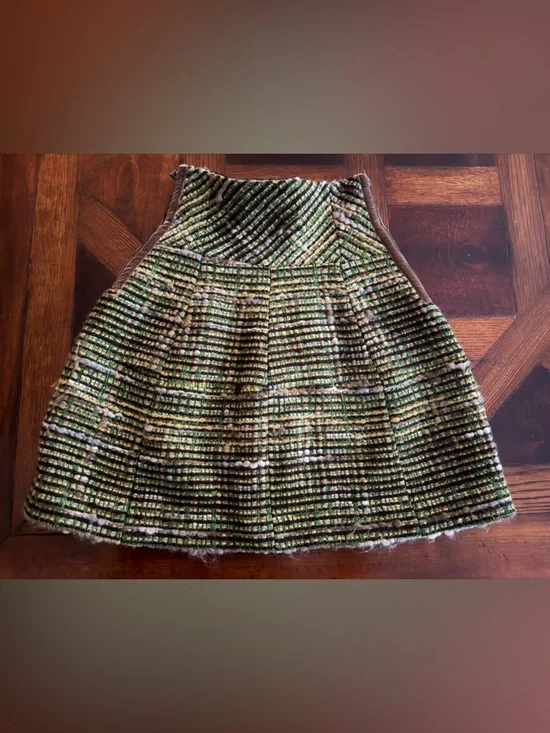 Etro Green Tweed Circle Skirt with Brown Side Panels - Picture 11 of 12
